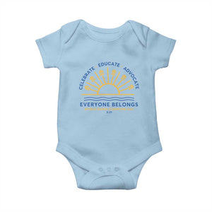 World Down Syndrome Day Baby Onesie Celebrate Educate Advocate Everyone Belongs Sunshine TS11 Light Blue Print Your Wear