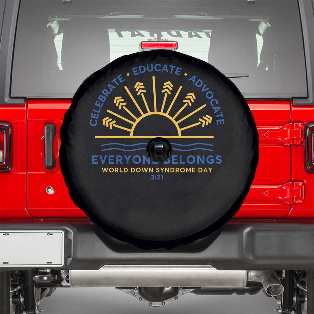 World Down Syndrome Day Spare Tire Cover Celebrate Educate Advocate Everyone Belongs Sunshine TS11 Black Print Your Wear