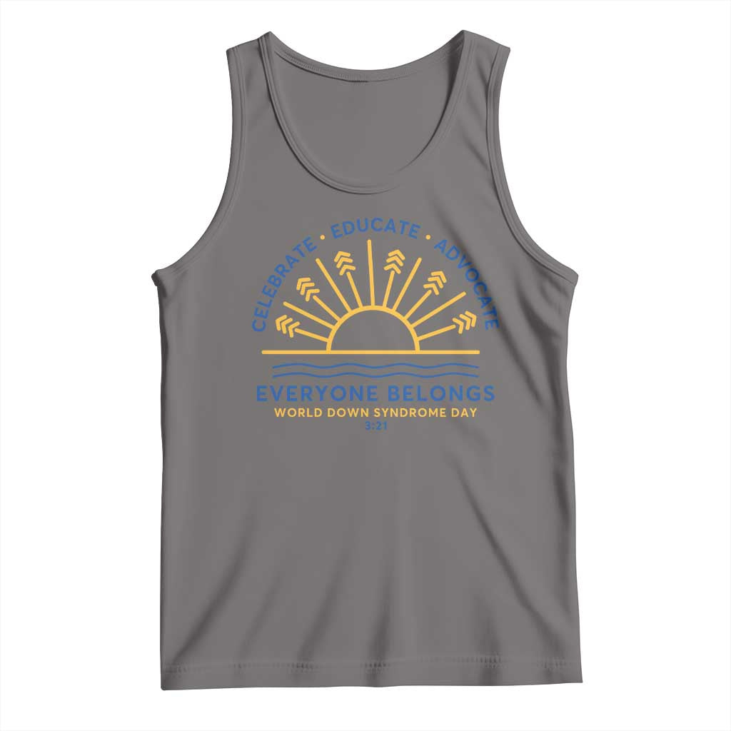 World Down Syndrome Day Tank Top Celebrate Educate Advocate Everyone Belongs Sunshine TS11 Deep Heather Print Your Wear