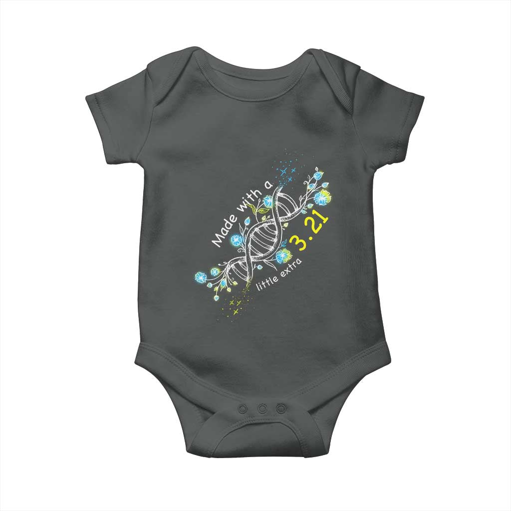 World Down Syndrome Day Made With A Little Extra Baby Onesie March 21 DNA Flower TS11 Dark Heather Print Your Wear