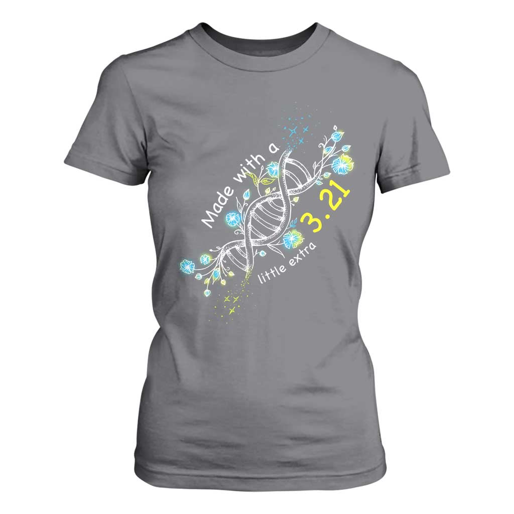 World Down Syndrome Day Made With A Little Extra T Shirt For Women March 21 DNA Flower TS11 Charcoal Print Your Wear