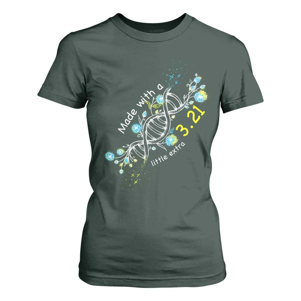 World Down Syndrome Day Made With A Little Extra T Shirt For Women March 21 DNA Flower TS11 Dark Forest Green Print Your Wear