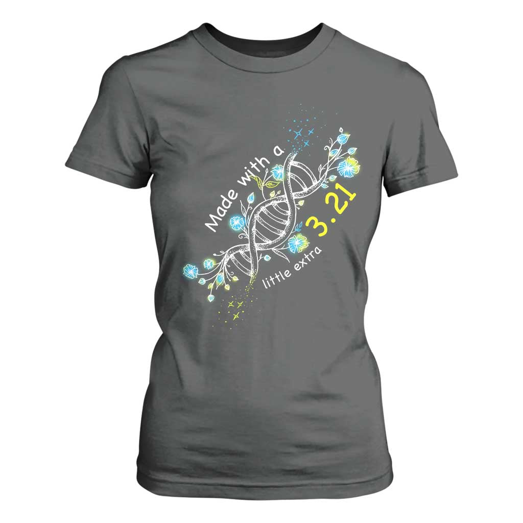 World Down Syndrome Day Made With A Little Extra T Shirt For Women March 21 DNA Flower TS11 Dark Heather Print Your Wear