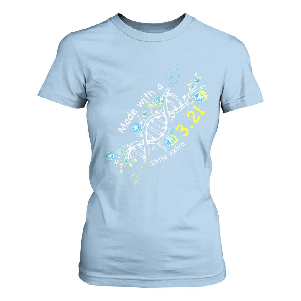 World Down Syndrome Day Made With A Little Extra T Shirt For Women March 21 DNA Flower TS11 Light Blue Print Your Wear