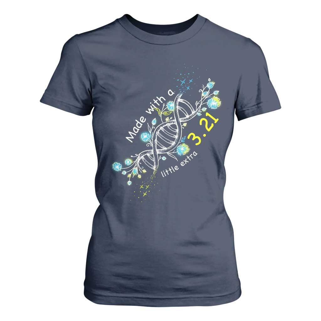 World Down Syndrome Day Made With A Little Extra T Shirt For Women March 21 DNA Flower TS11 Navy Print Your Wear