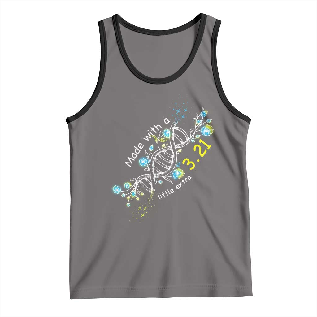 World Down Syndrome Day Made With A Little Extra Tank Top March 21 DNA Flower TS11 Deep Heather Black Print Your Wear