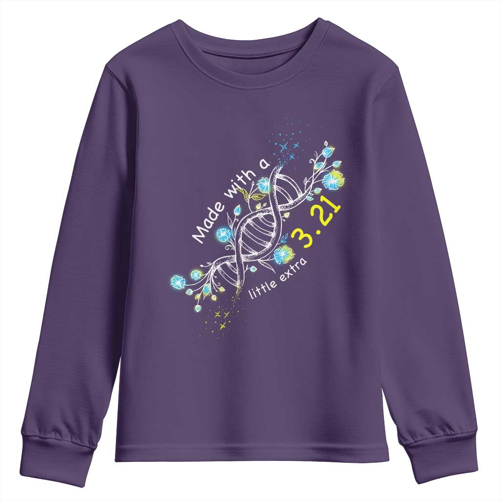 World Down Syndrome Day Made With A Little Extra Youth Sweatshirt March 21 DNA Flower TS11 Purple Print Your Wear