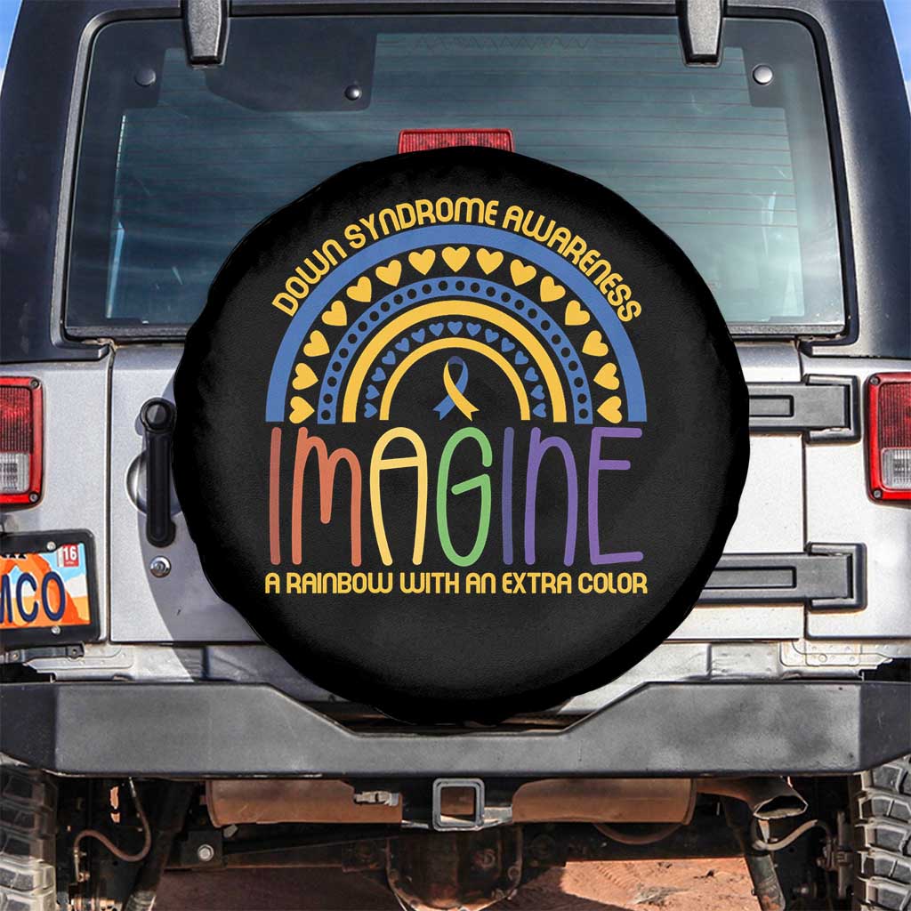 Down Syndrome Awareness Spare Tire Cover Imagine A Rainbow With An Extra Color Heart Rainbow TS11 No hole Black Print Your Wear
