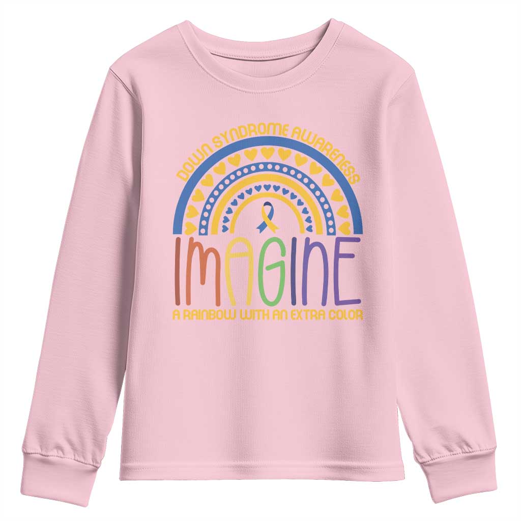 Down Syndrome Awareness Youth Sweatshirt Imagine A Rainbow With An Extra Color Heart Rainbow TS11 Light Pink Print Your Wear
