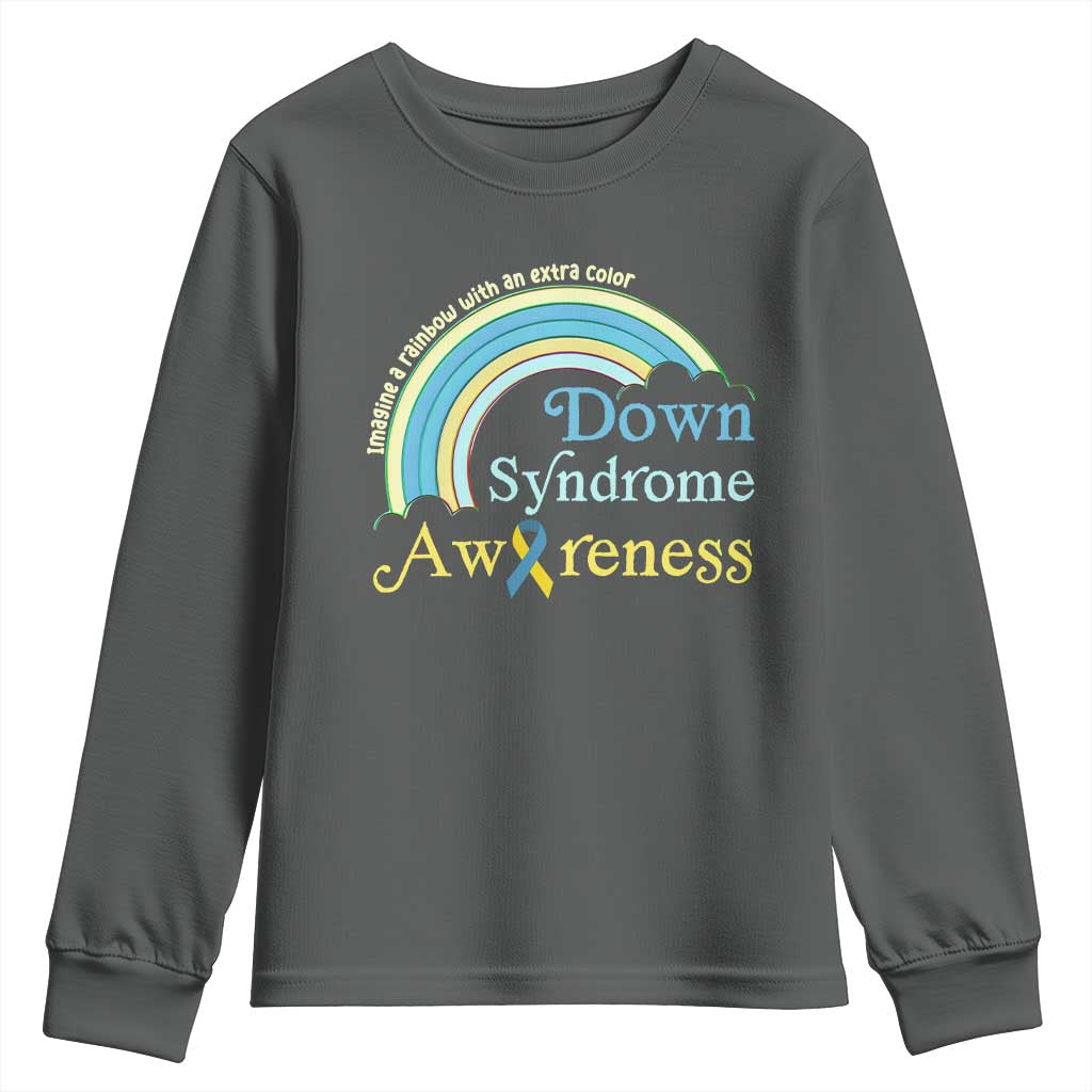 Down Syndrome Awareness Youth Sweatshirt Imagine A Rainbow With An Extra Color TS11 Dark Heather Print Your Wear