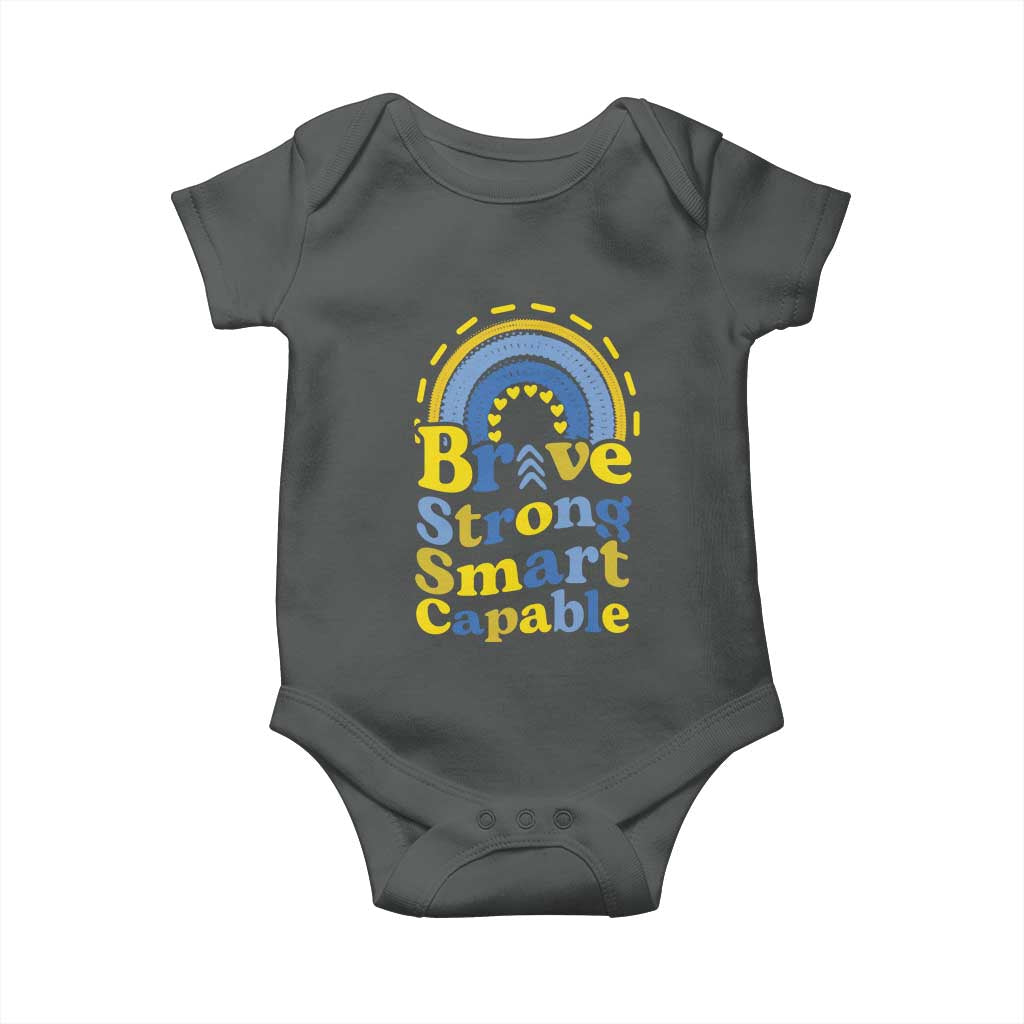 Down Syndrome Awareness Baby Onesie Brave Strong Smart Capable Rainbow TS11 Dark Heather Print Your Wear
