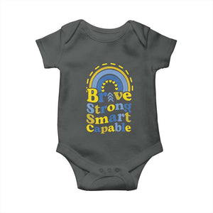 Down Syndrome Awareness Baby Onesie Brave Strong Smart Capable Rainbow TS11 Dark Heather Print Your Wear