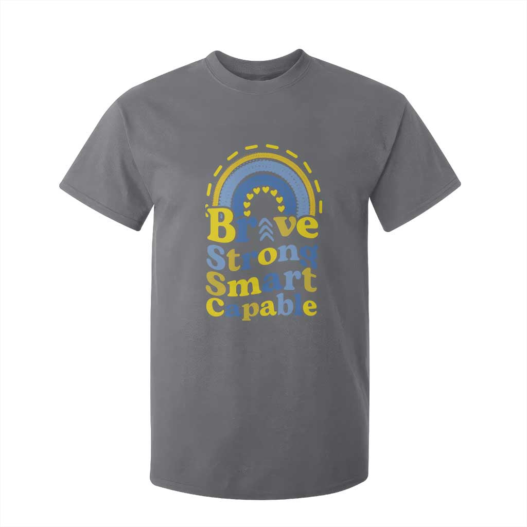 Down Syndrome Awareness T Shirt For Kid Brave Strong Smart Capable Rainbow TS11 Charcoal Print Your Wear