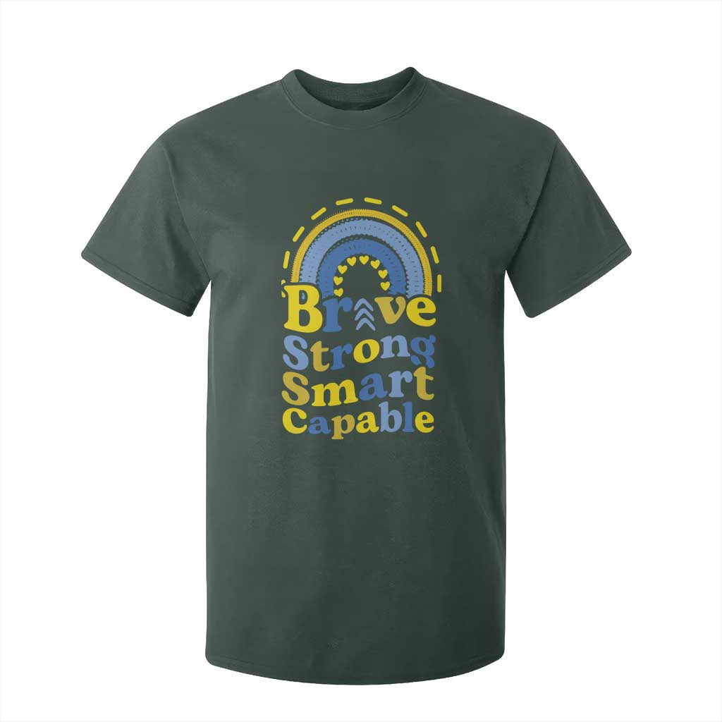 Down Syndrome Awareness T Shirt For Kid Brave Strong Smart Capable Rainbow TS11 Dark Forest Green Print Your Wear