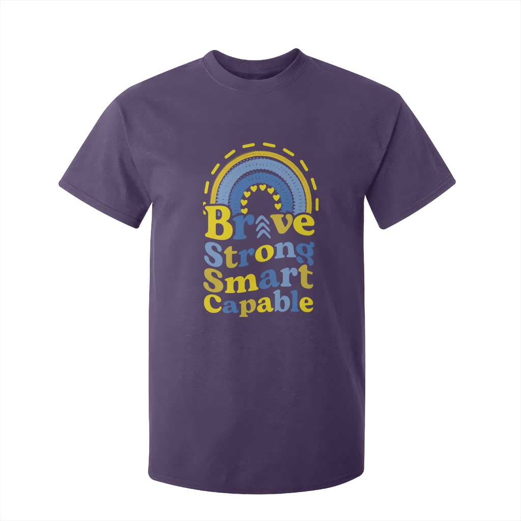 Down Syndrome Awareness T Shirt For Kid Brave Strong Smart Capable Rainbow TS11 Purple Print Your Wear