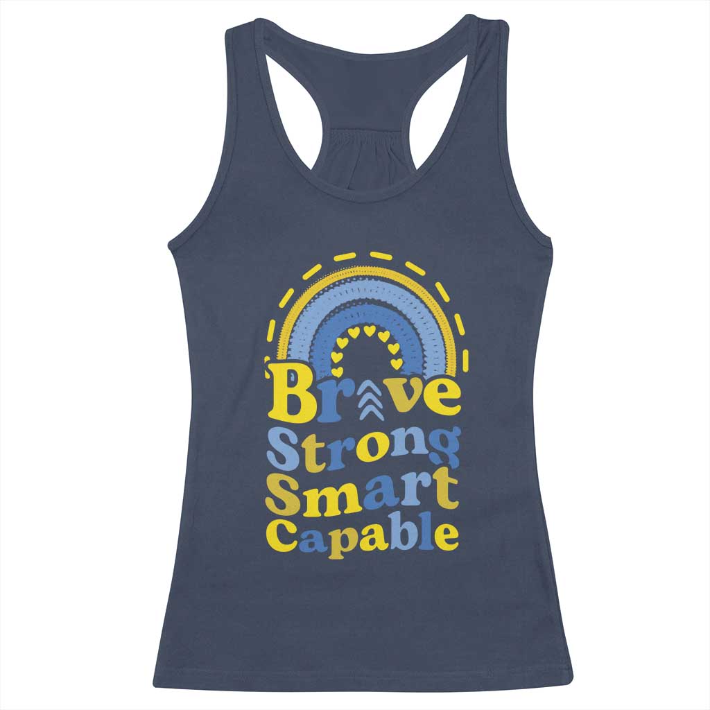 Down Syndrome Awareness Racerback Tank Top Brave Strong Smart Capable Rainbow TS11 Navy Print Your Wear