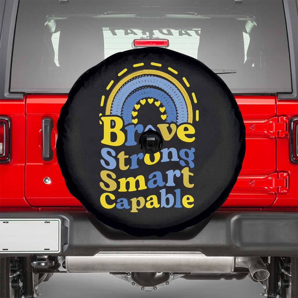 Down Syndrome Awareness Spare Tire Cover Brave Strong Smart Capable Rainbow TS11 Black Print Your Wear