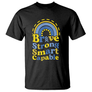 Down Syndrome Awareness T Shirt Brave Strong Smart Capable Rainbow TS11 Black Print Your Wear