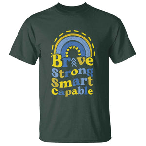 Down Syndrome Awareness T Shirt Brave Strong Smart Capable Rainbow TS11 Dark Forest Green Print Your Wear