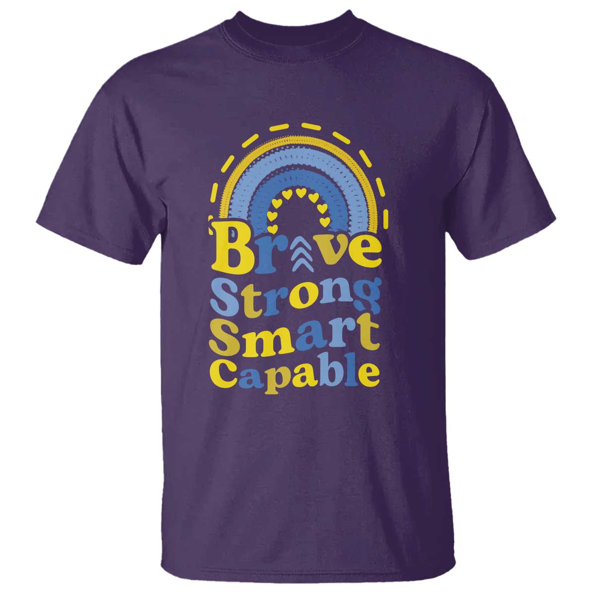 Down Syndrome Awareness T Shirt Brave Strong Smart Capable Rainbow TS11 Purple Print Your Wear