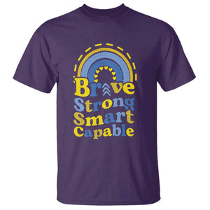 Down Syndrome Awareness T Shirt Brave Strong Smart Capable Rainbow TS11 Purple Print Your Wear