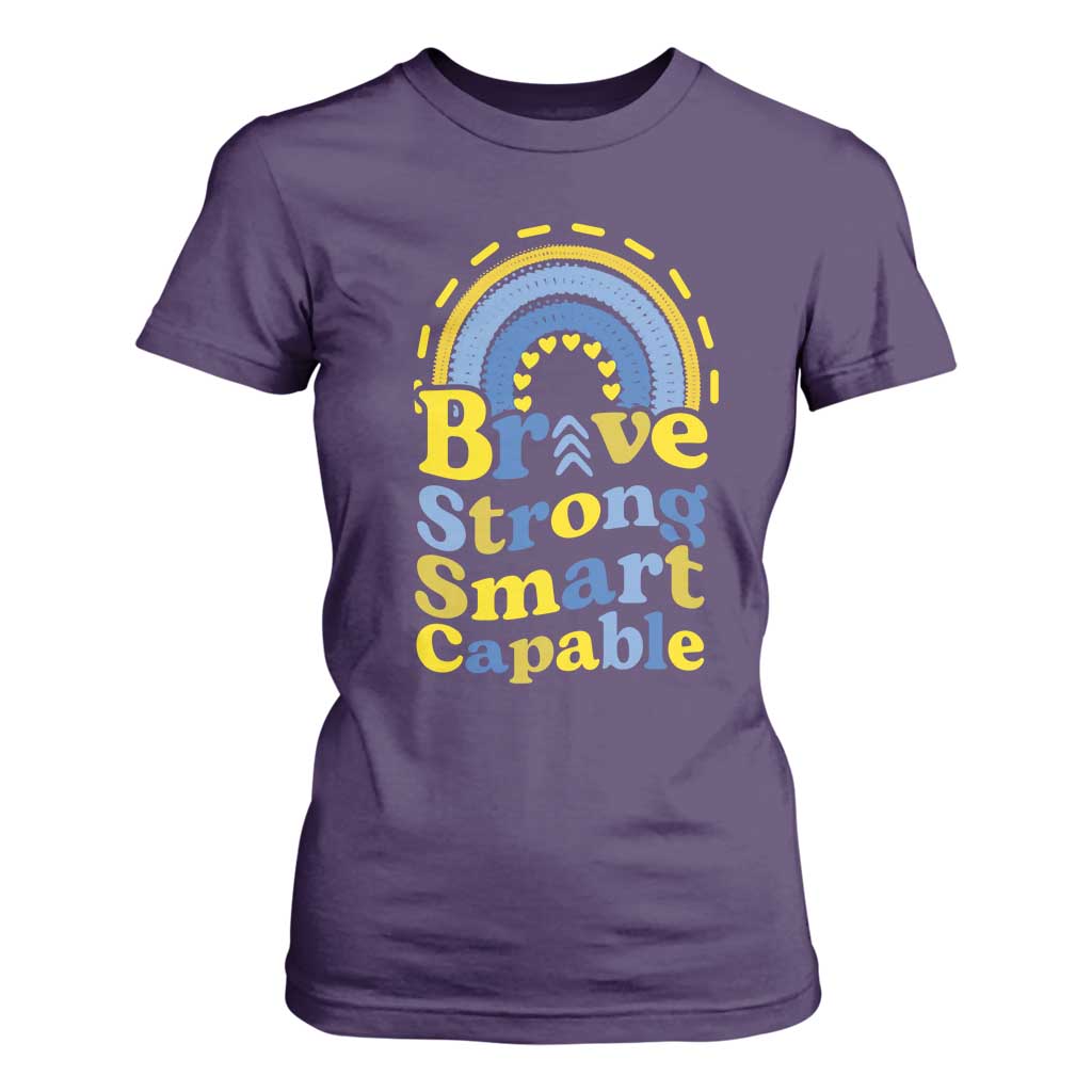 Down Syndrome Awareness T Shirt For Women Brave Strong Smart Capable Rainbow TS11 Purple Print Your Wear