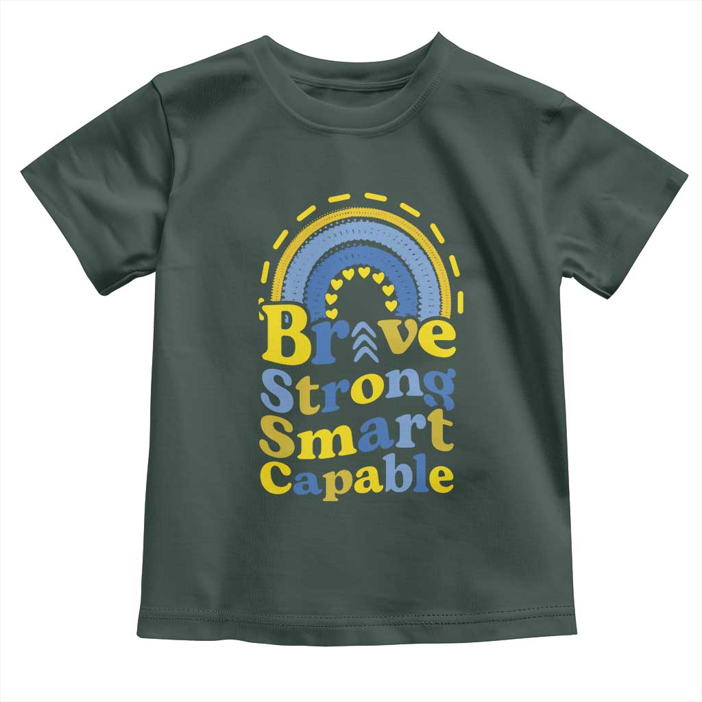 Down Syndrome Awareness Toddler T Shirt Brave Strong Smart Capable Rainbow TS11 Dark Forest Green Print Your Wear
