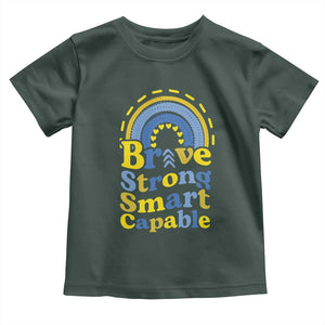 Down Syndrome Awareness Toddler T Shirt Brave Strong Smart Capable Rainbow TS11 Dark Forest Green Print Your Wear
