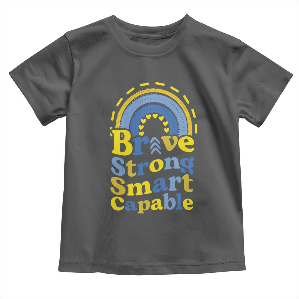 Down Syndrome Awareness Toddler T Shirt Brave Strong Smart Capable Rainbow TS11 Dark Heather Print Your Wear