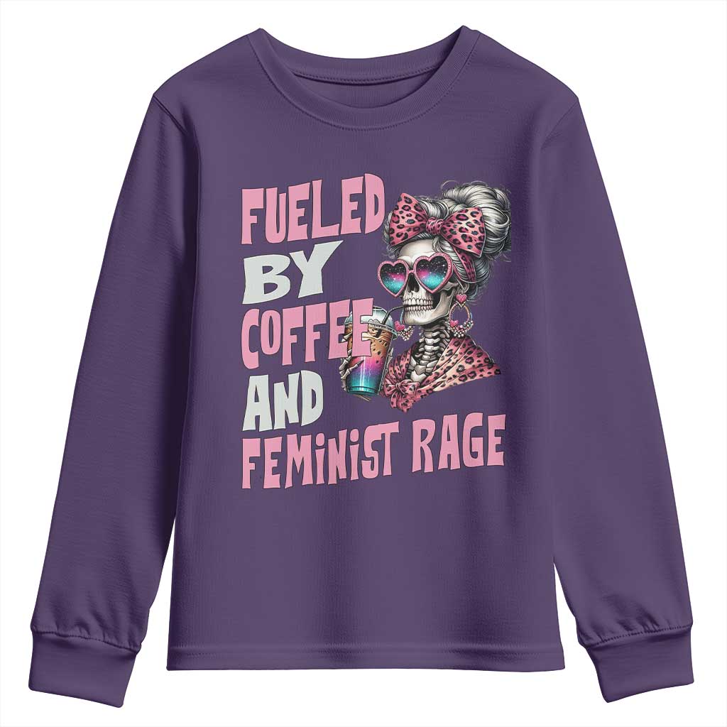 Fueled By Coffee And Feminist Rage Youth Sweatshirt Feminism Coffee Lovers TS11 Purple Print Your Wear