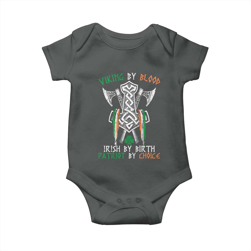 Viking By Blood Irish By Birth Patriot By Choice Baby Onesie Irish Viking Axes Celtic Knot TS11 Dark Heather Print Your Wear