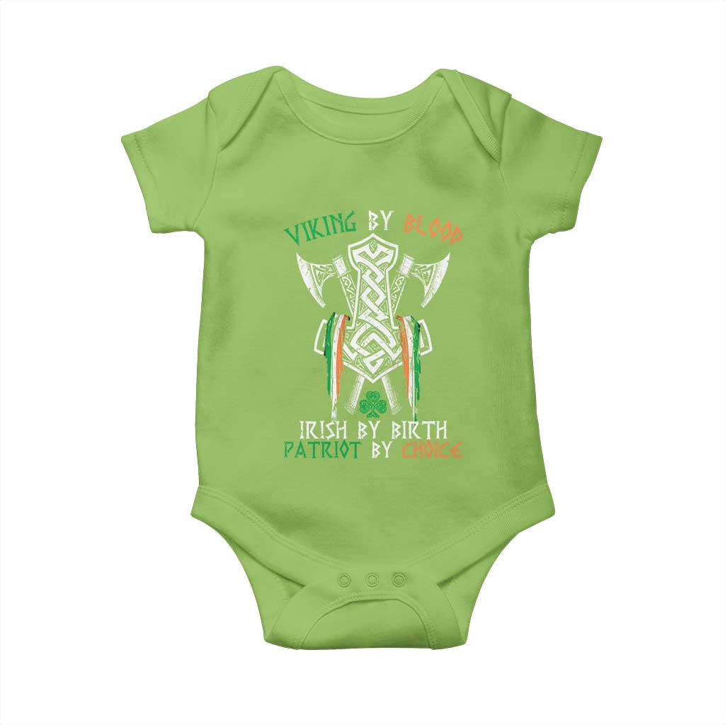 Viking By Blood Irish By Birth Patriot By Choice Baby Onesie Irish Viking Axes Celtic Knot TS11 Lime Print Your Wear