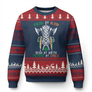 Viking By Blood Irish By Birth Patriot By Choice Ugly Christmas Sweater Irish Viking Axes Celtic Knot TS11 Navy Red Print Your Wear