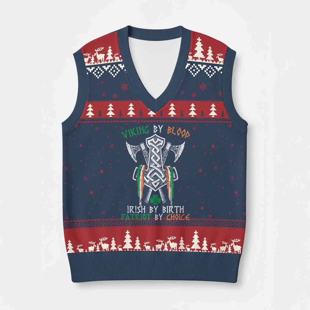 Viking By Blood Irish By Birth Patriot By Choice V-Neck Knit Sweater Vest Irish Viking Axes Celtic Knot TS11 Navy Red Print Your Wear