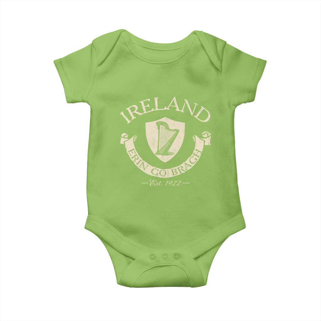 Ireland Erin Go Bragh Est 1922 Baby Onesie Irish Pride Vintage Harp TS11 Lime Print Your Wear