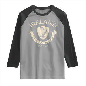 Ireland Erin Go Bragh Est 1922 Raglan Shirt Irish Pride Vintage Harp TS11 Sport Gray Black Print Your Wear