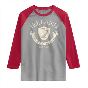 Ireland Erin Go Bragh Est 1922 Raglan Shirt Irish Pride Vintage Harp TS11 Sport Gray Red Print Your Wear