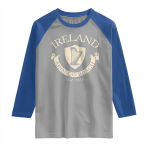 Ireland Erin Go Bragh Est 1922 Raglan Shirt Irish Pride Vintage Harp TS11 Sport Gray Royal Print Your Wear