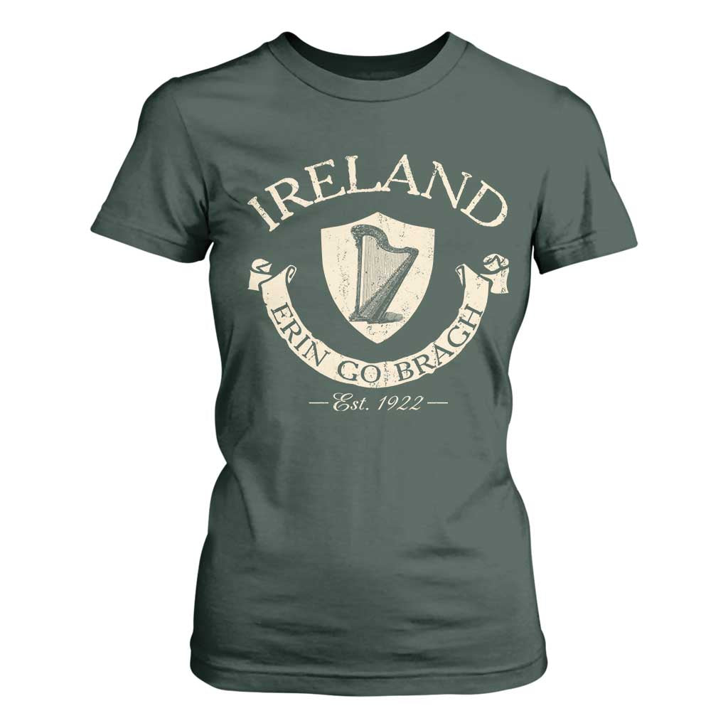 Ireland Erin Go Bragh Est 1922 T Shirt For Women Irish Pride Vintage Harp TS11 Dark Forest Green Print Your Wear