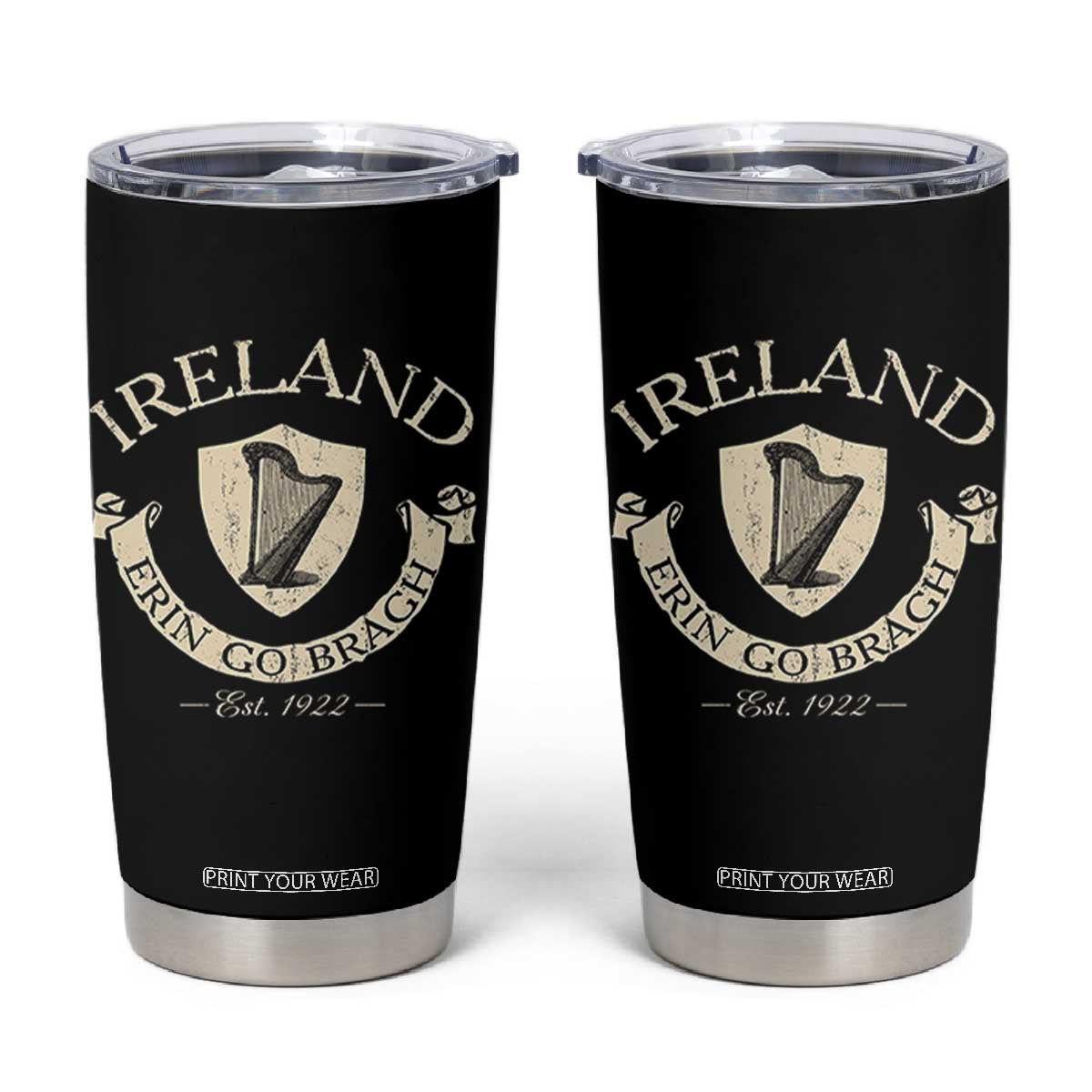 Ireland Erin Go Bragh Est 1922 Tumbler Cup Irish Pride Vintage Harp TS11 Black Print Your Wear