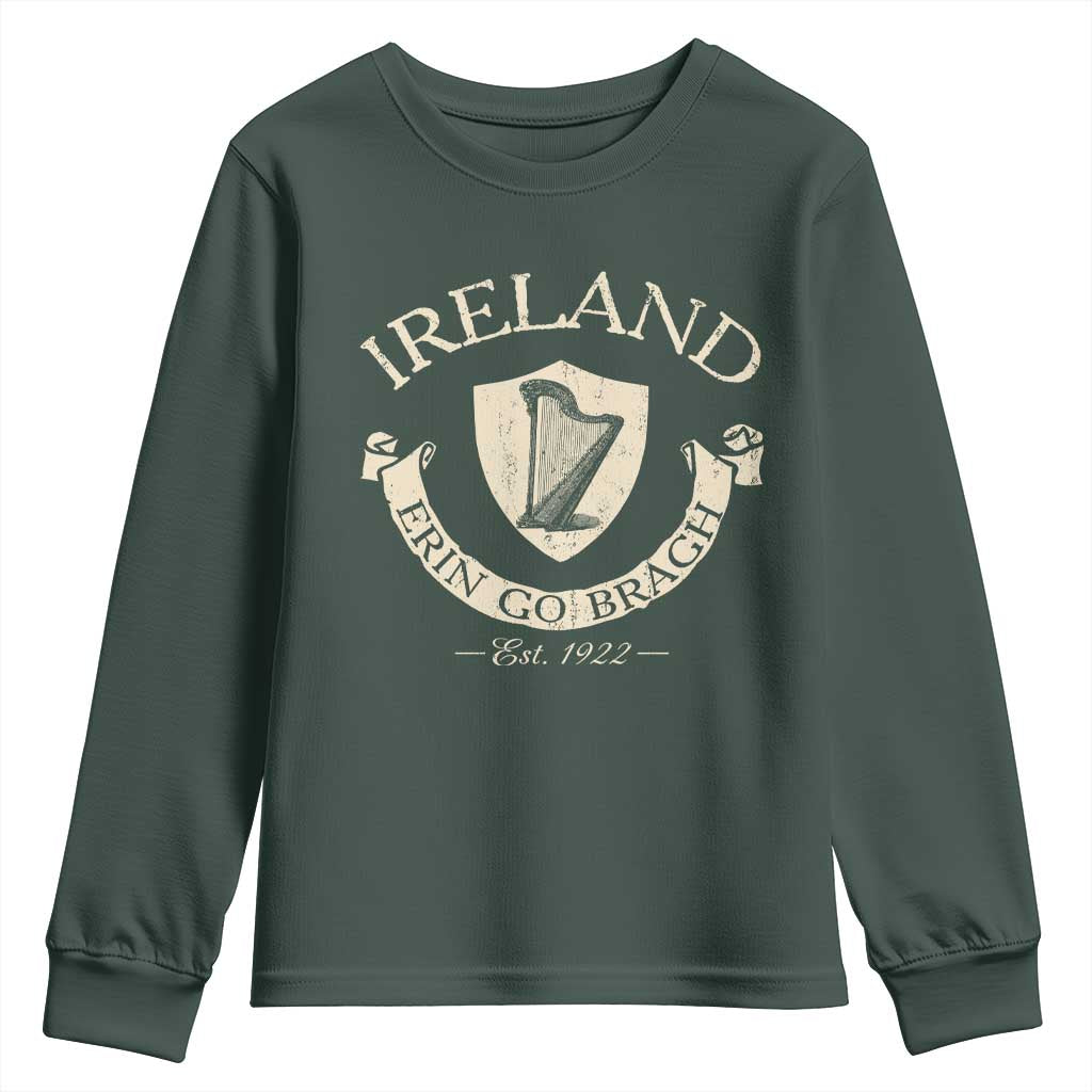 Ireland Erin Go Bragh Est 1922 Youth Sweatshirt Irish Pride Vintage Harp TS11 Dark Forest Green Print Your Wear