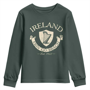 Ireland Erin Go Bragh Est 1922 Youth Sweatshirt Irish Pride Vintage Harp TS11 Dark Forest Green Print Your Wear
