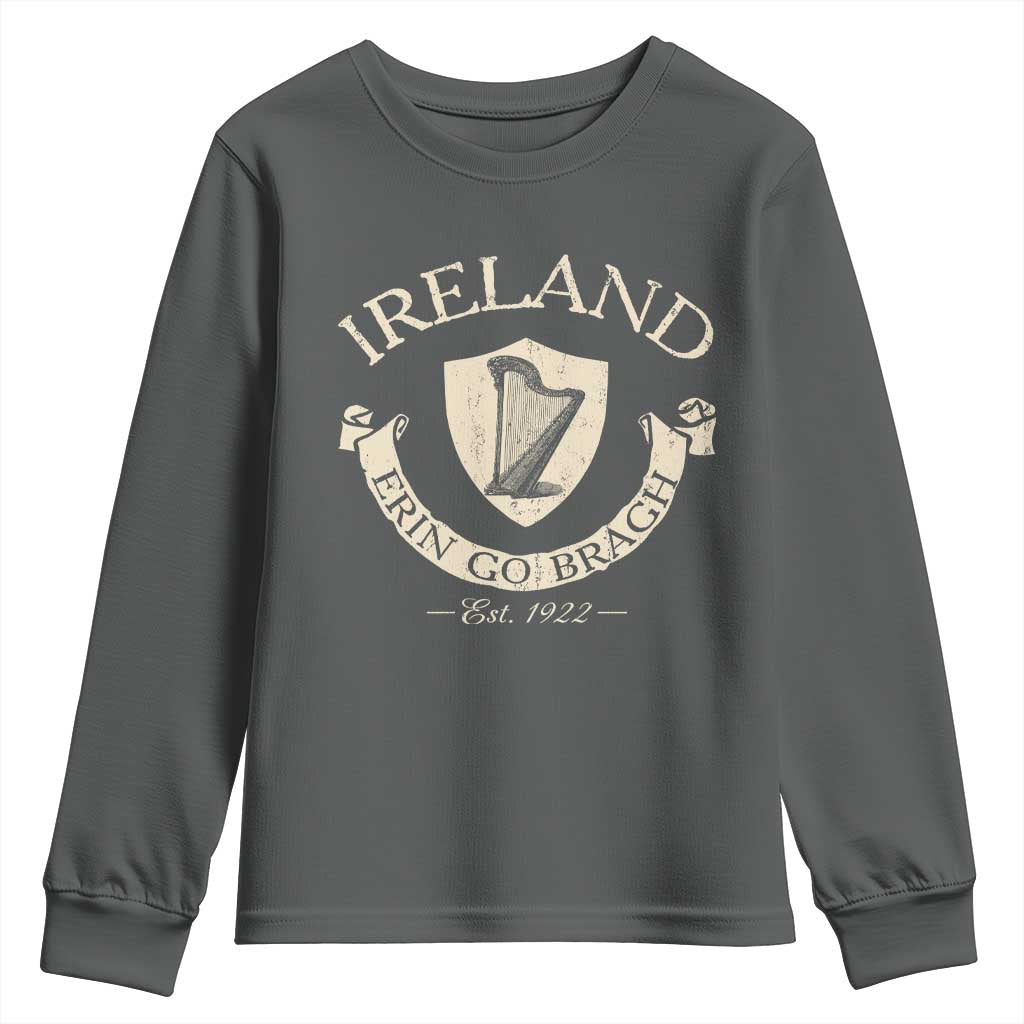 Ireland Erin Go Bragh Est 1922 Youth Sweatshirt Irish Pride Vintage Harp TS11 Dark Heather Print Your Wear