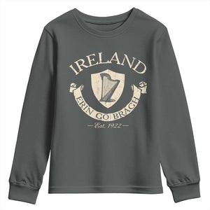 Ireland Erin Go Bragh Est 1922 Youth Sweatshirt Irish Pride Vintage Harp TS11 Dark Heather Print Your Wear