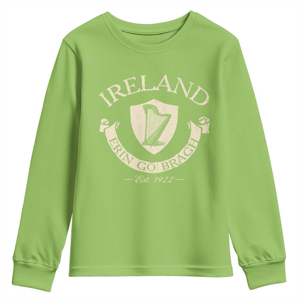 Ireland Erin Go Bragh Est 1922 Youth Sweatshirt Irish Pride Vintage Harp TS11 Lime Print Your Wear