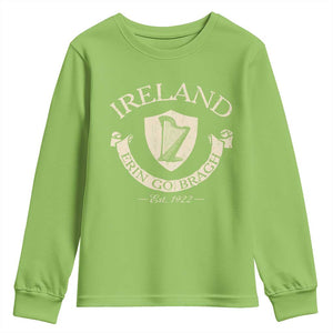 Ireland Erin Go Bragh Est 1922 Youth Sweatshirt Irish Pride Vintage Harp TS11 Lime Print Your Wear