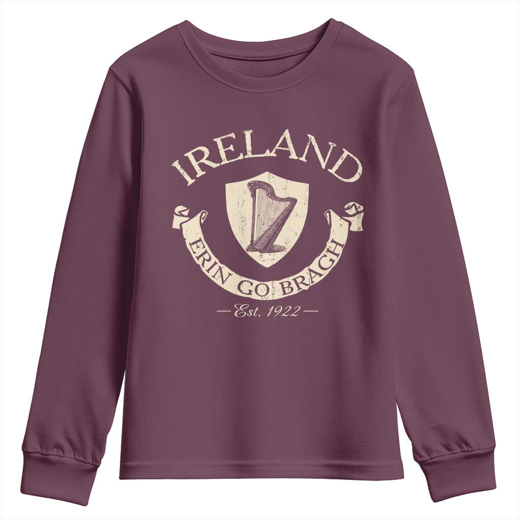 Ireland Erin Go Bragh Est 1922 Youth Sweatshirt Irish Pride Vintage Harp TS11 Maroon Print Your Wear