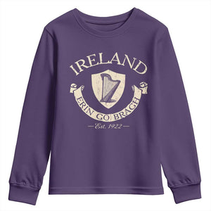 Ireland Erin Go Bragh Est 1922 Youth Sweatshirt Irish Pride Vintage Harp TS11 Purple Print Your Wear