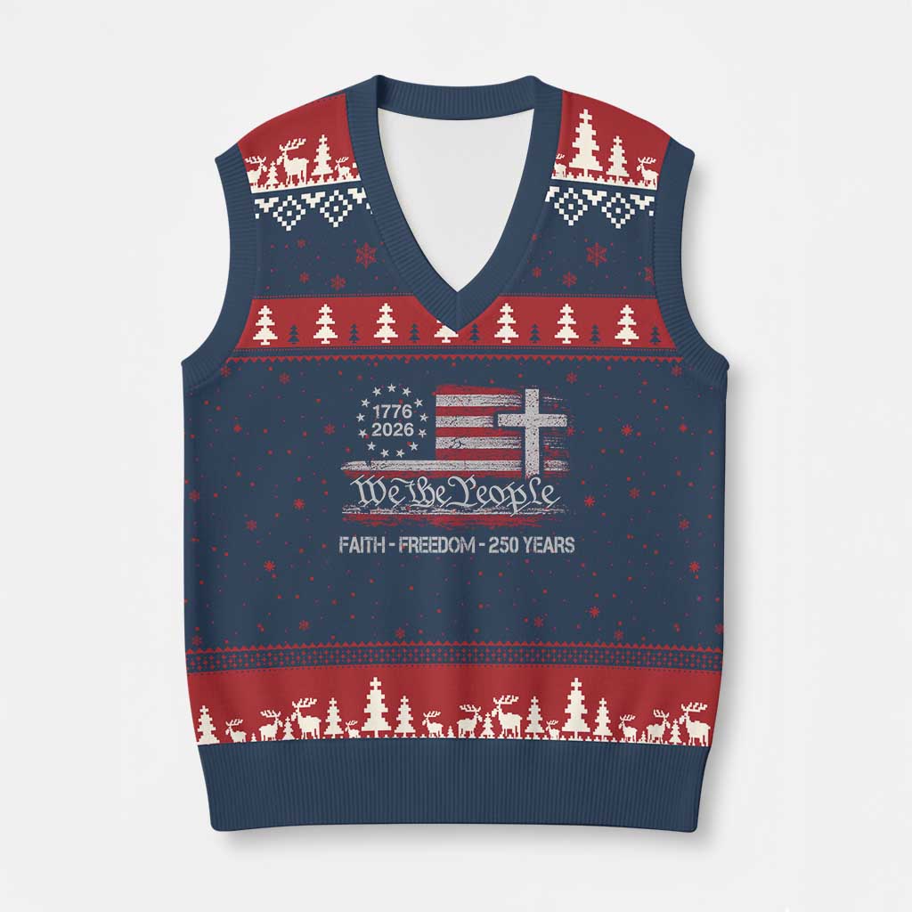Faith Freedom 250 Years V-Neck Knit Sweater Vest Christian USA 250th Anniversary TS11 Navy Red Print Your Wear