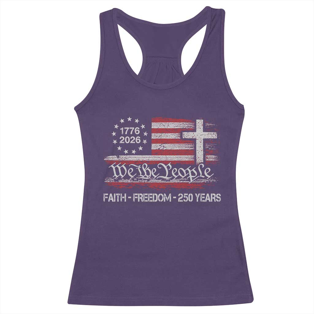 Faith Freedom 250 Years Racerback Tank Top Christian USA 250th Anniversary TS11 Purple Print Your Wear